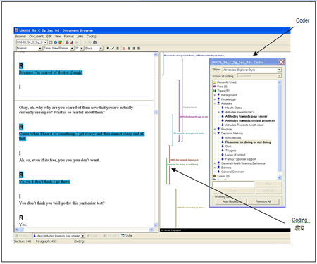 Click to enlarge: Document browser with coder and coding stripe activated