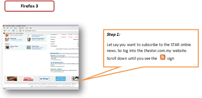 RSS setup in firefox: step 1