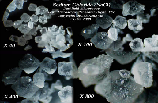 Microscopic appearance of table salt (NaCl)